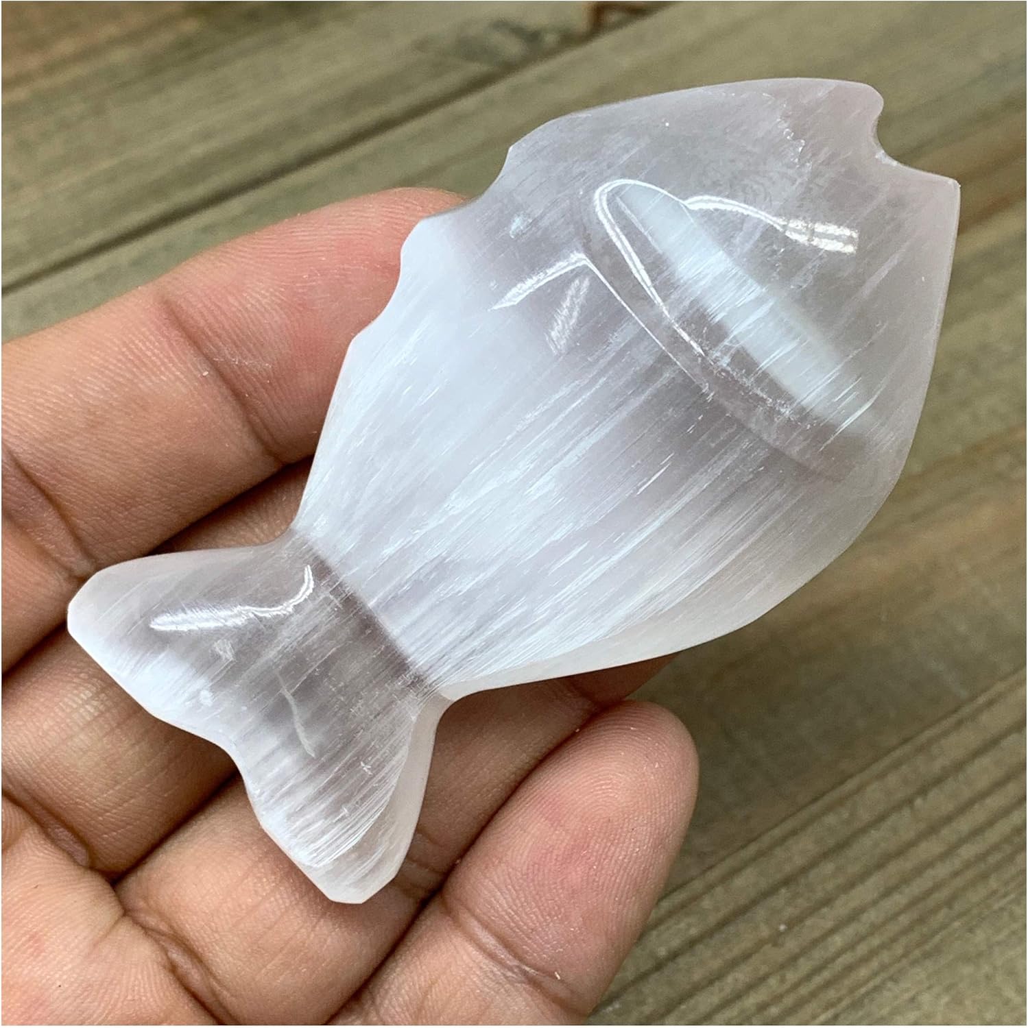 White Selenite Fish Crystal Handcrafted Morocco