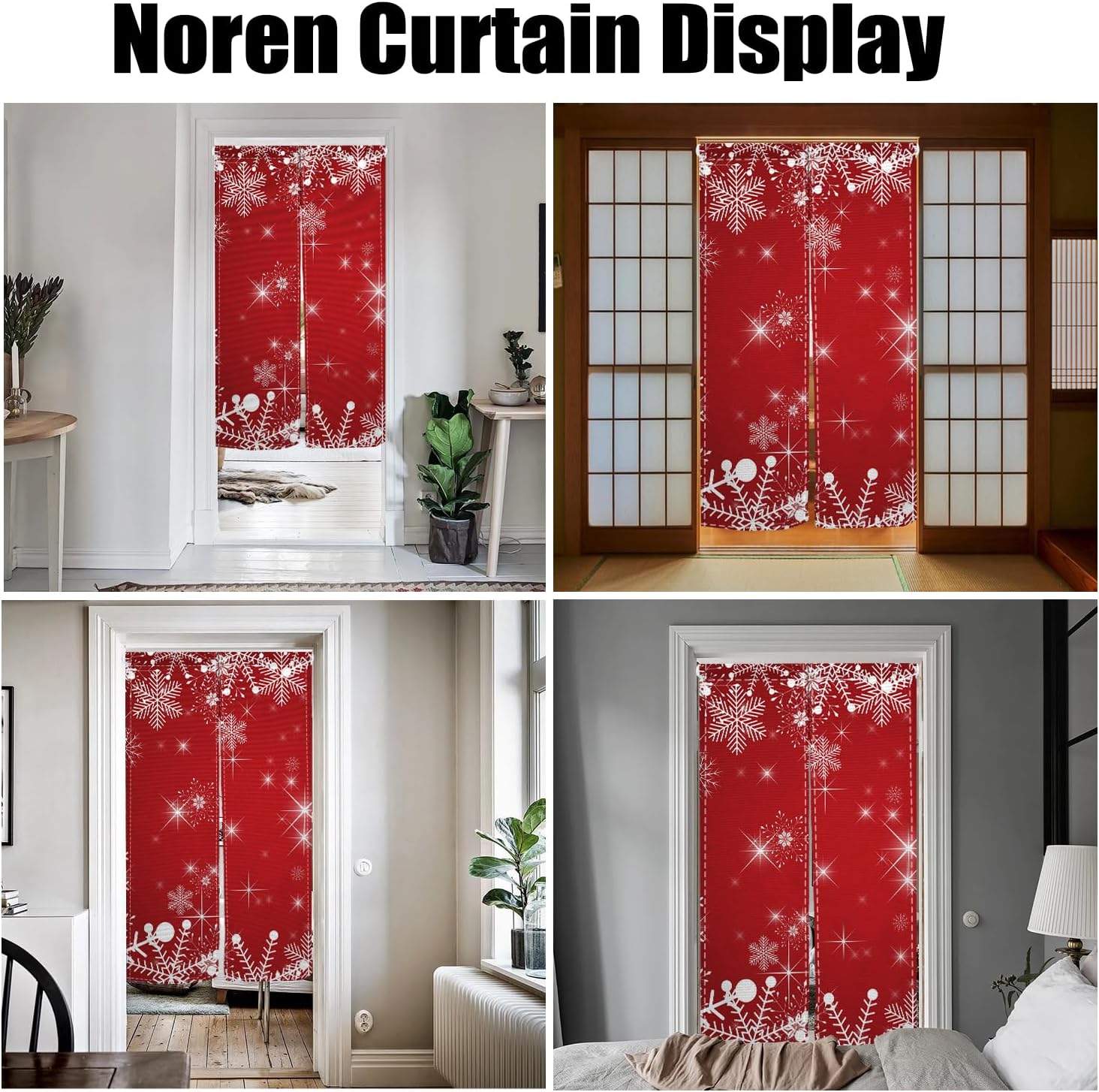 Christmas Red Noren Door Curtain with Snowflake Design