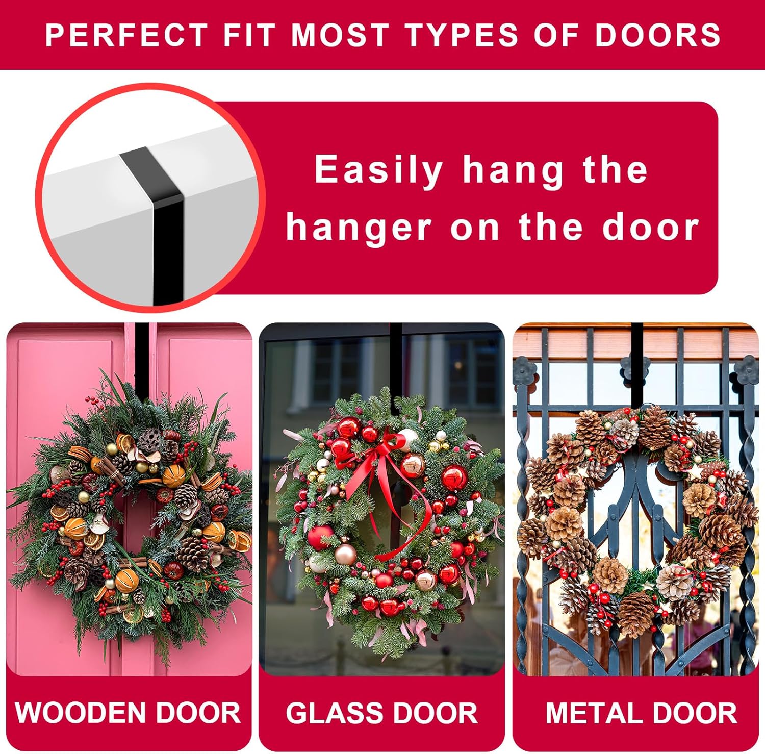2 Pack 15 Inch Black Wreath Hanger for Front Door