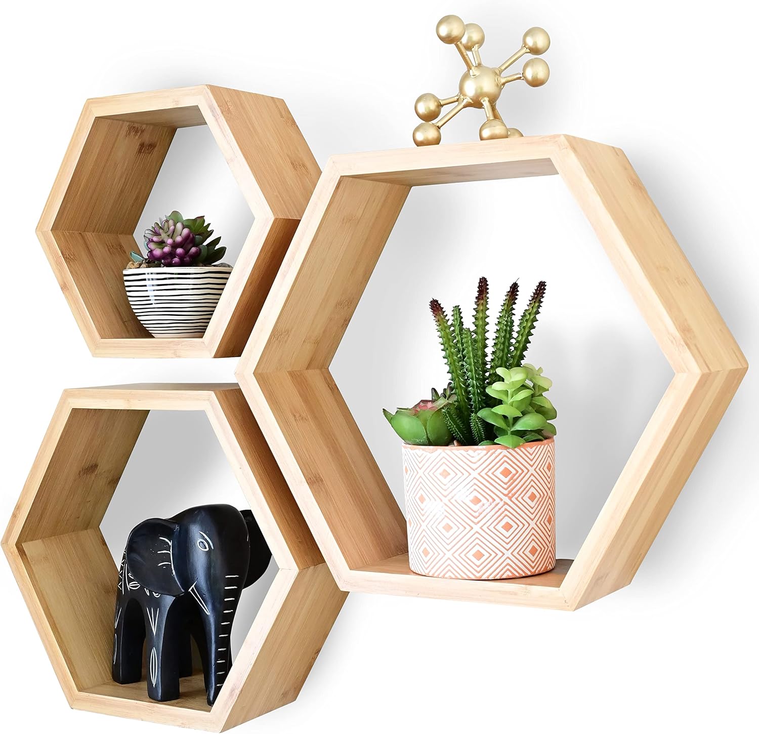 Bamboo Hexagon Floating Shelves Set Of 3