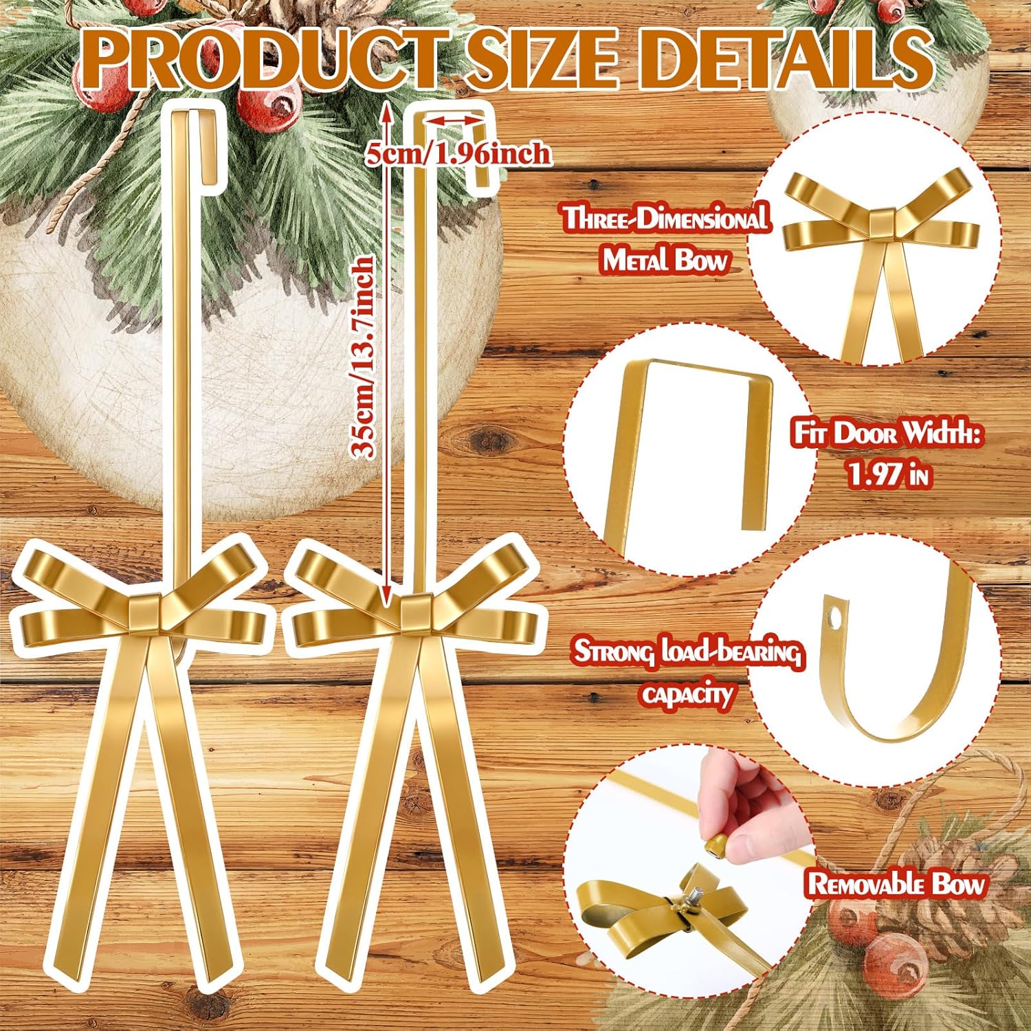 2 Pack Gold Metal Bow Wreath Hangers