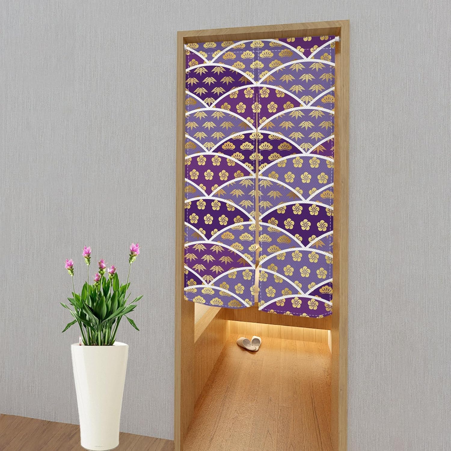 Japanese Noren Door Curtain 34x48 Inch Flower Leaves