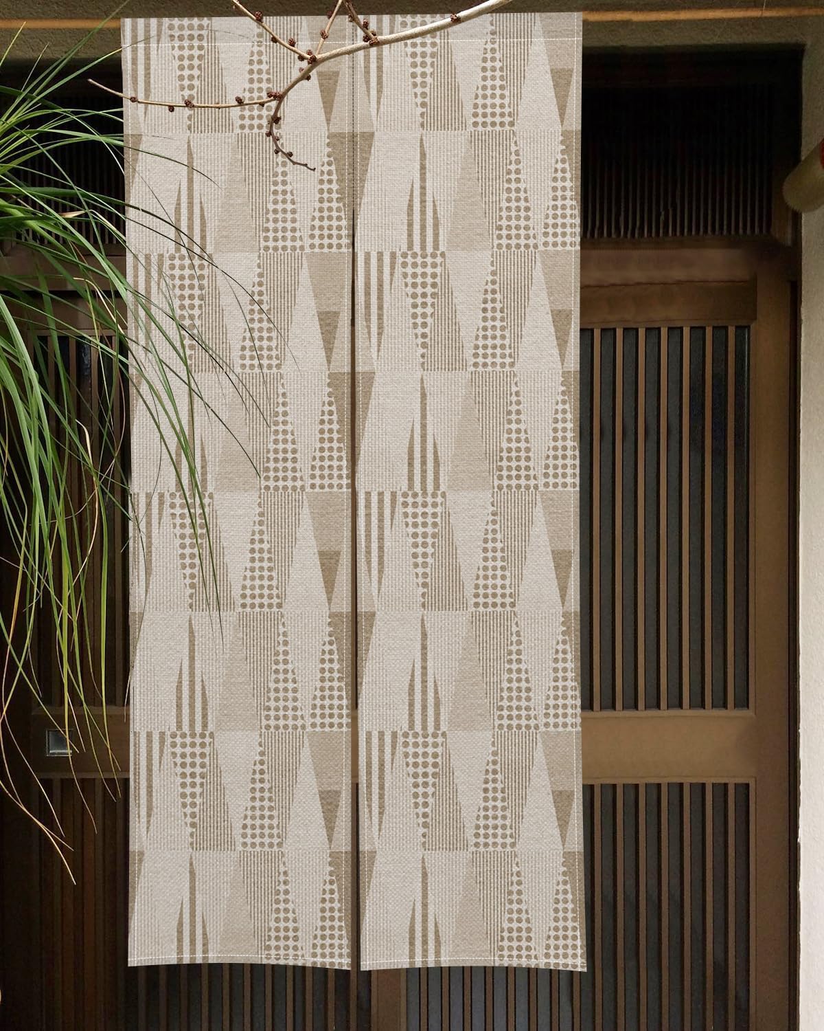 Japanese Noren Door Curtain with Abstract Pattern - 34 x 60 Brown
