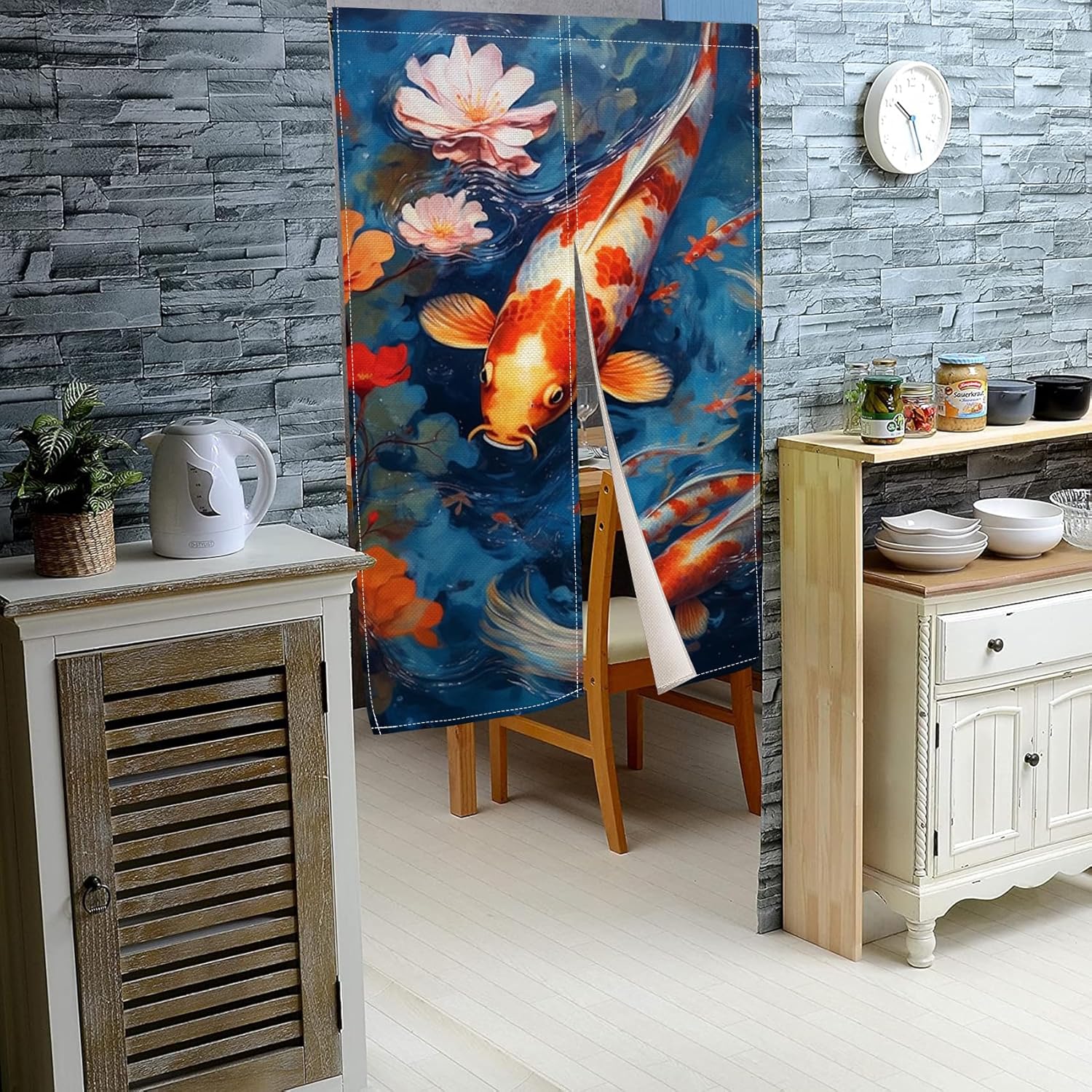 Red White Koi Noren Door Curtain 335 x 59 In