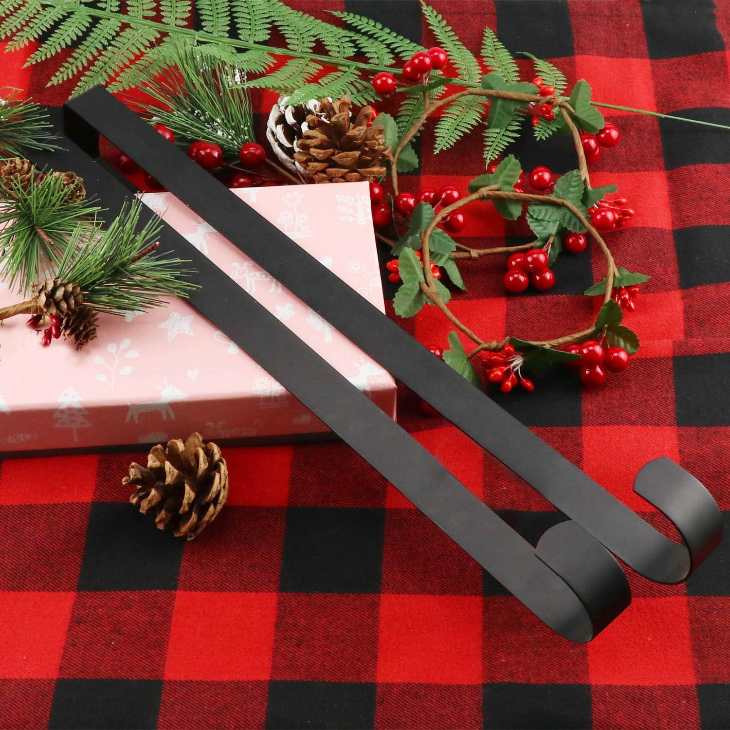 2 Pack 15 Inch Black Wreath Hanger for Front Door