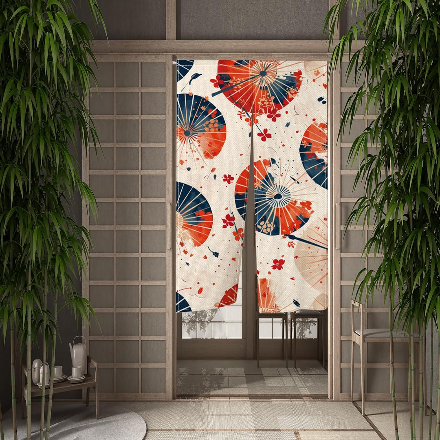 Leowefowa Japanese Noren Door Curtain Red Blue Pattern 34x60
