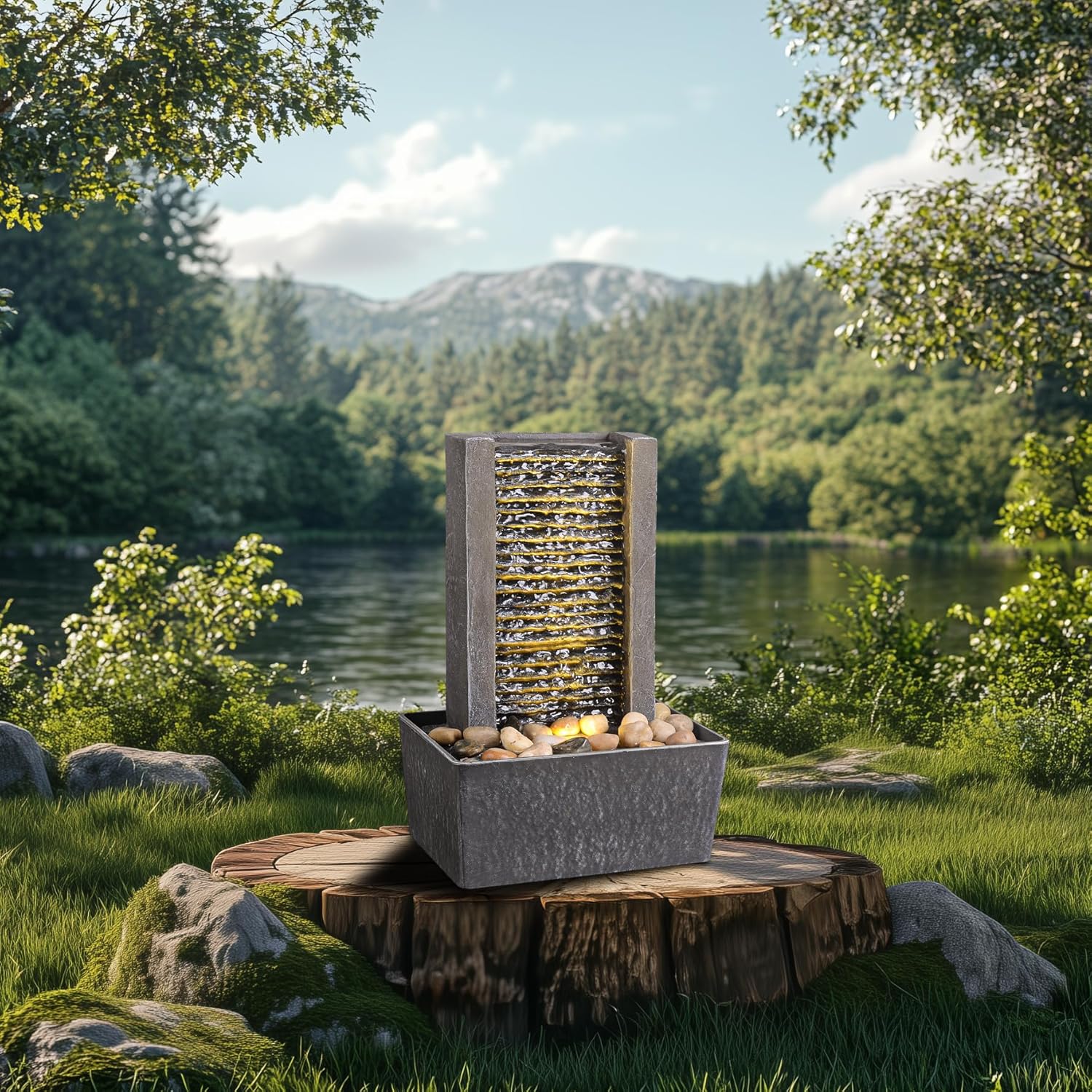 Haobos Indoor Fountain with LED Light and Cobble Design