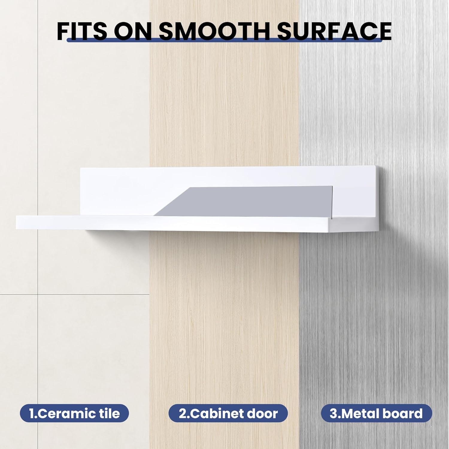 JOMOLA Adhesive Floating Shelf Gray Guard No Drilling Wall Mount Storage Rack
