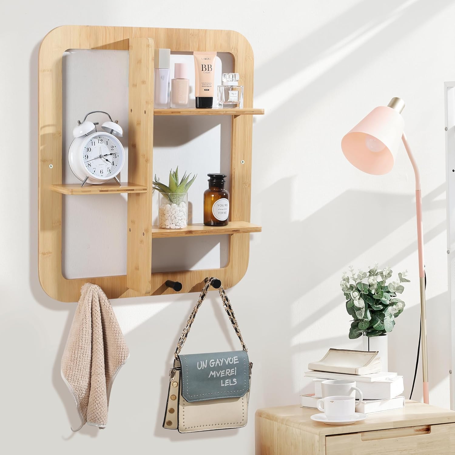 Proman Products Bamboo Floating Shelves with Hooks