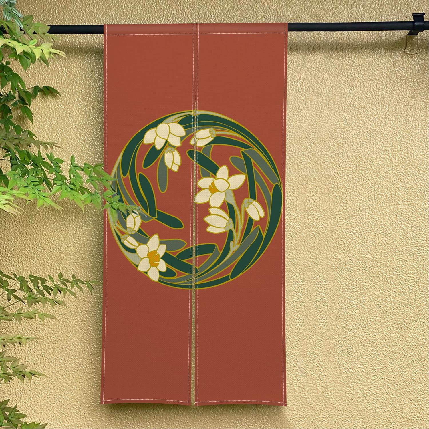 Japanese Style Door Curtain with Round Flowers Design