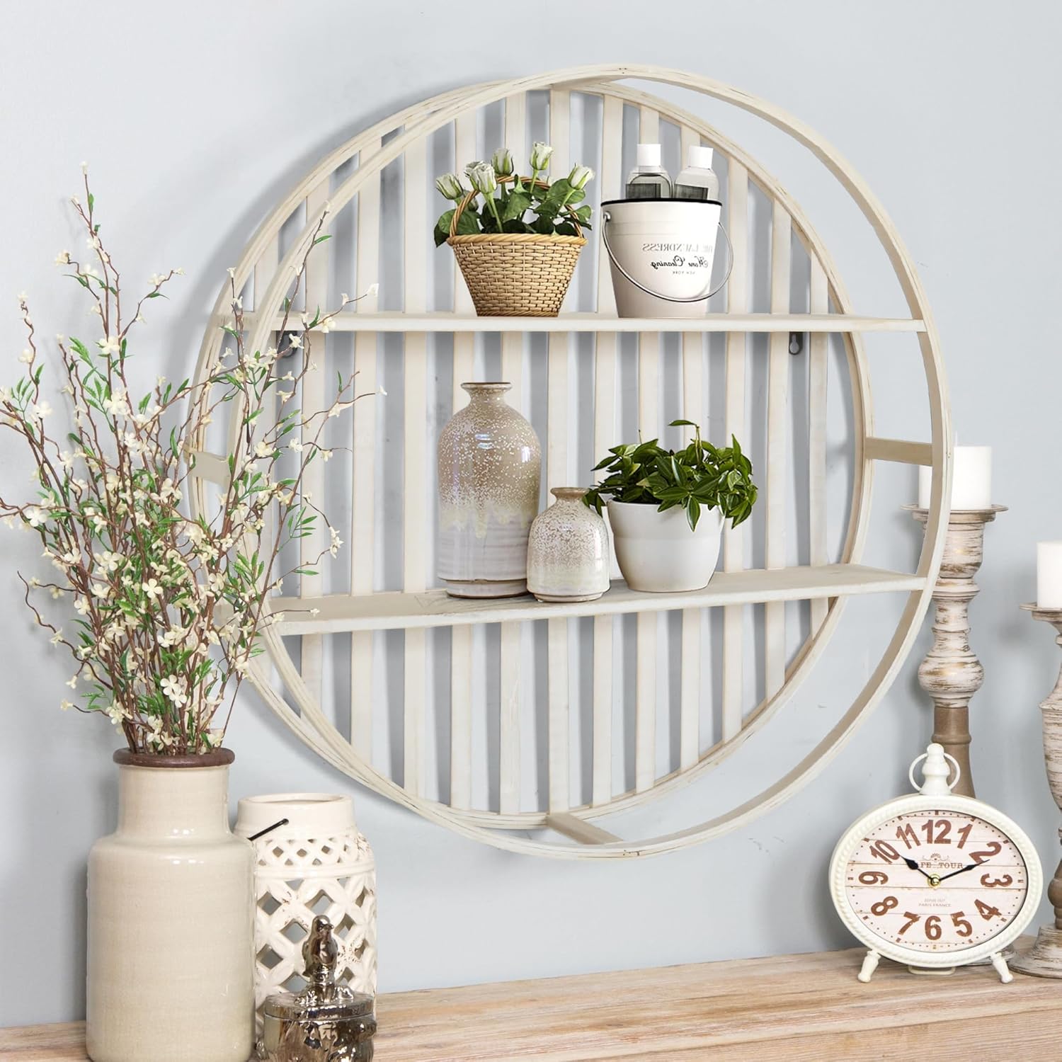 Oakrain 2-Tier Floating Bamboo Wall Shelves Dia2598