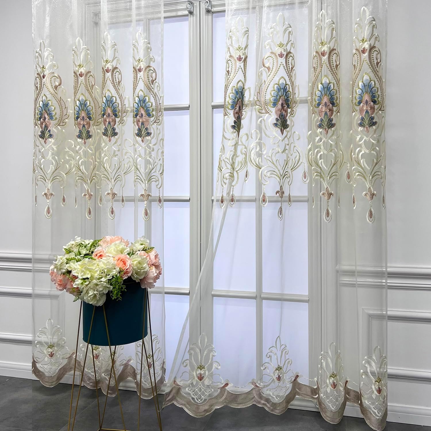 European Sheer Curtains 2 Panels W66 X L96 Inch