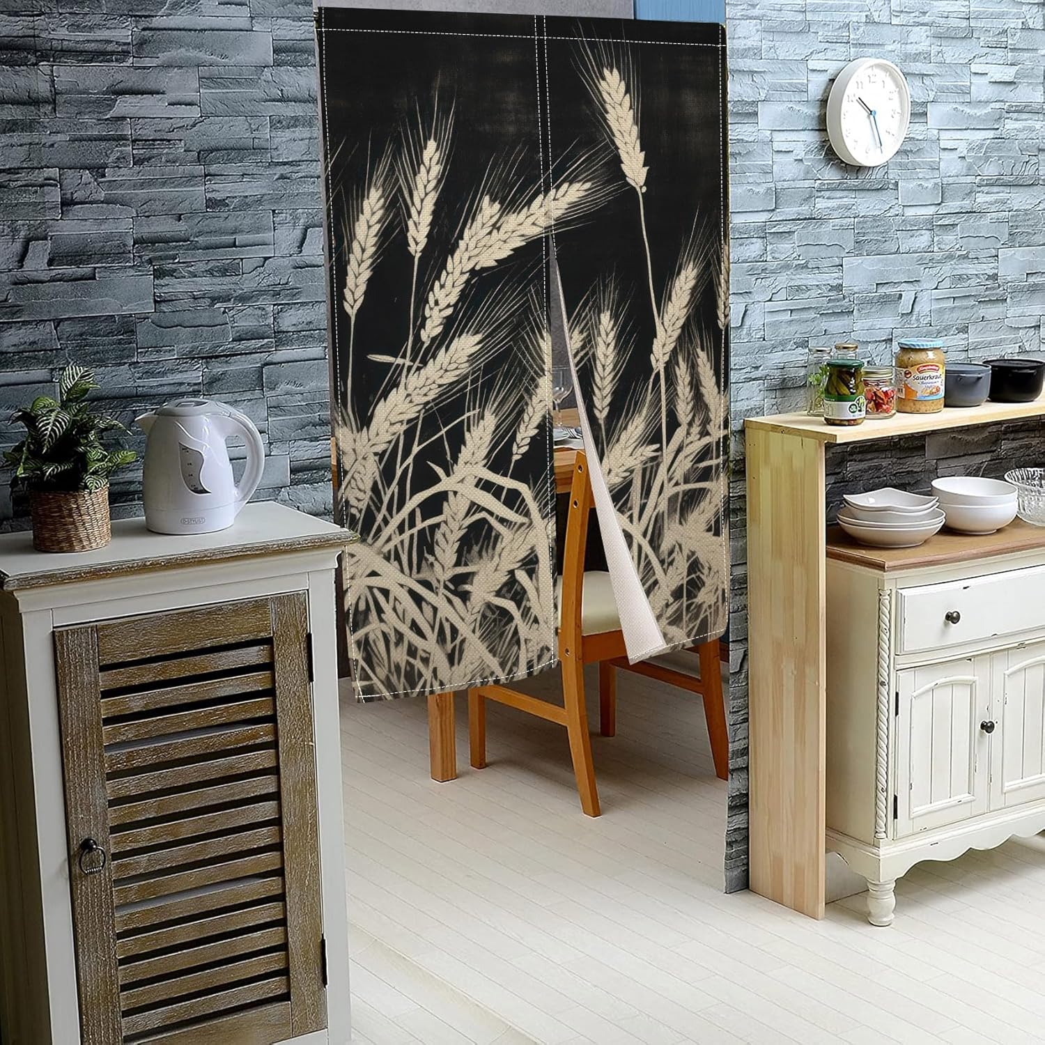Japanese Style Doorway Curtain Privacy Divider Noren Panel 34x60 Wheat