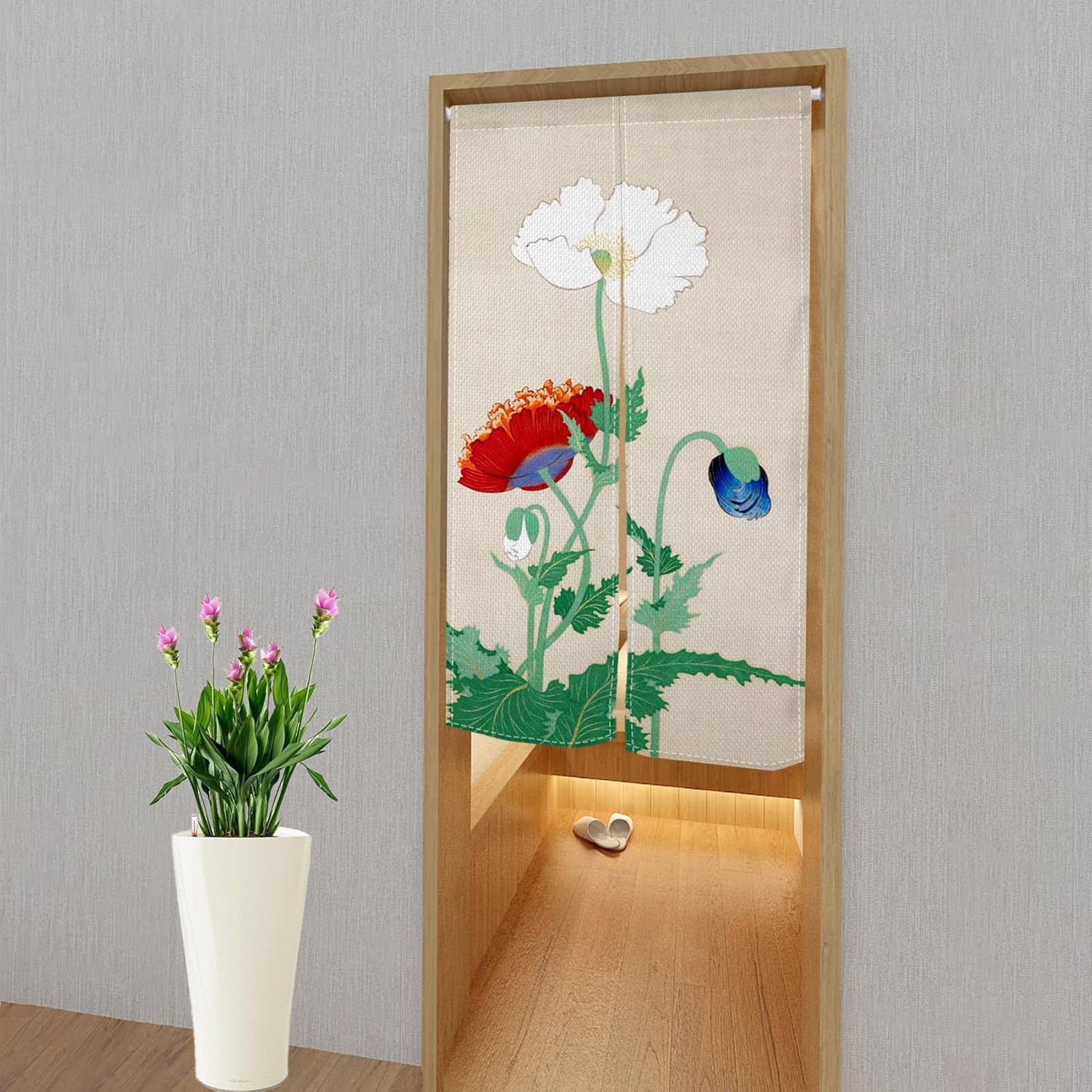 Japanese Style Door Curtain with Floral Pattern 34x60