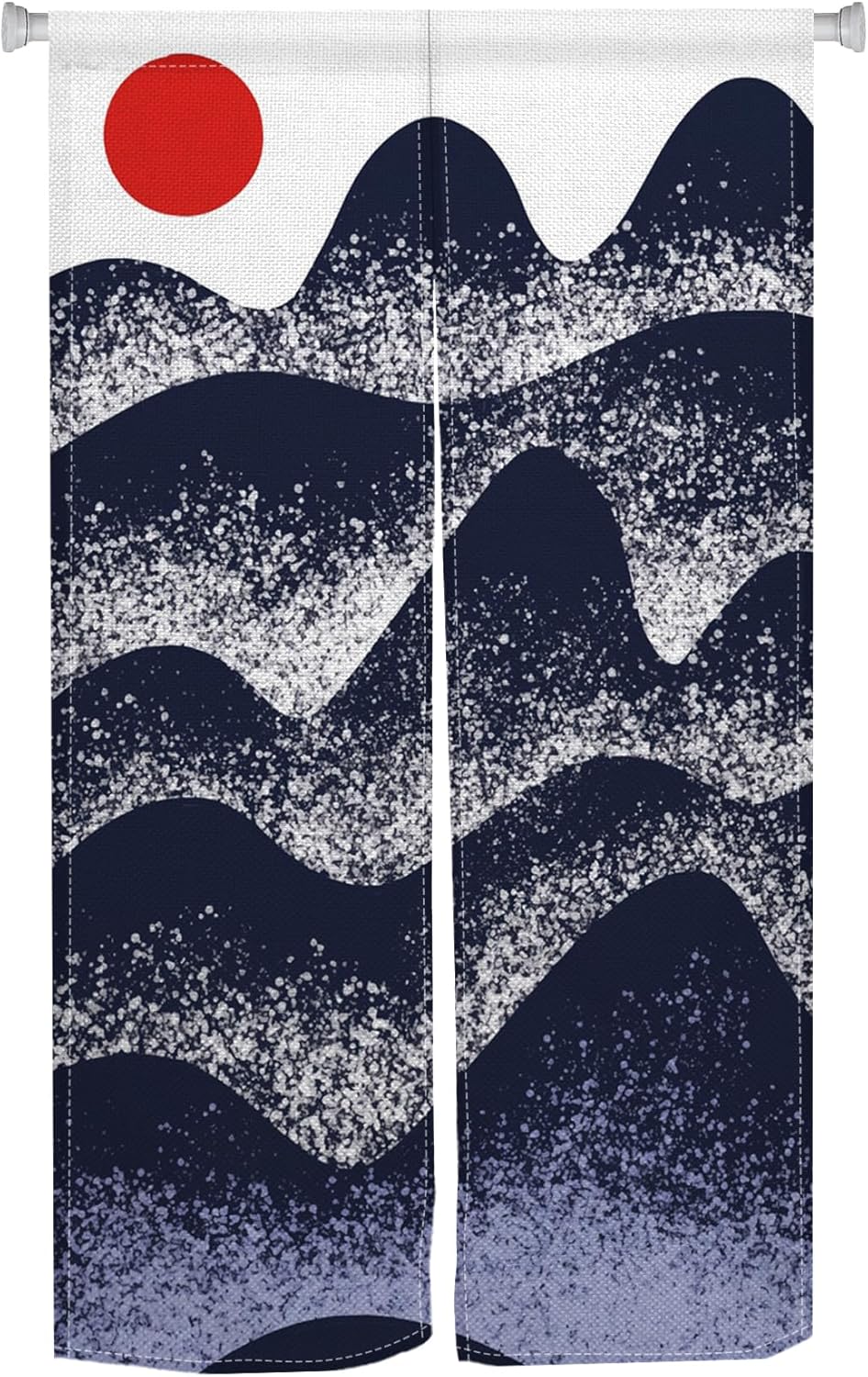 Traditional Japanese Noren Doorway Curtain with Sunset Mountain Print