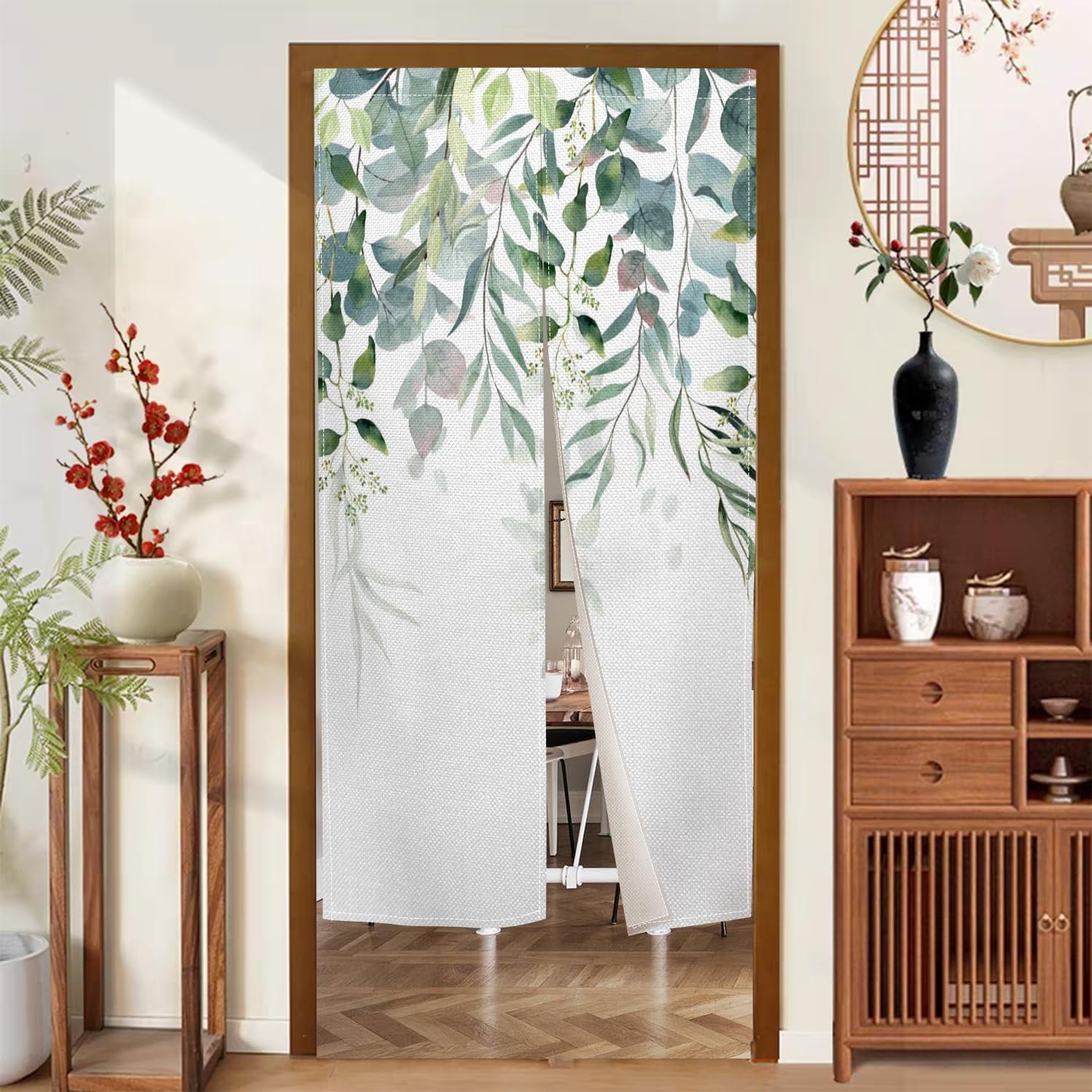 Japanese Noren Door Curtain Green Plants Print 335x709