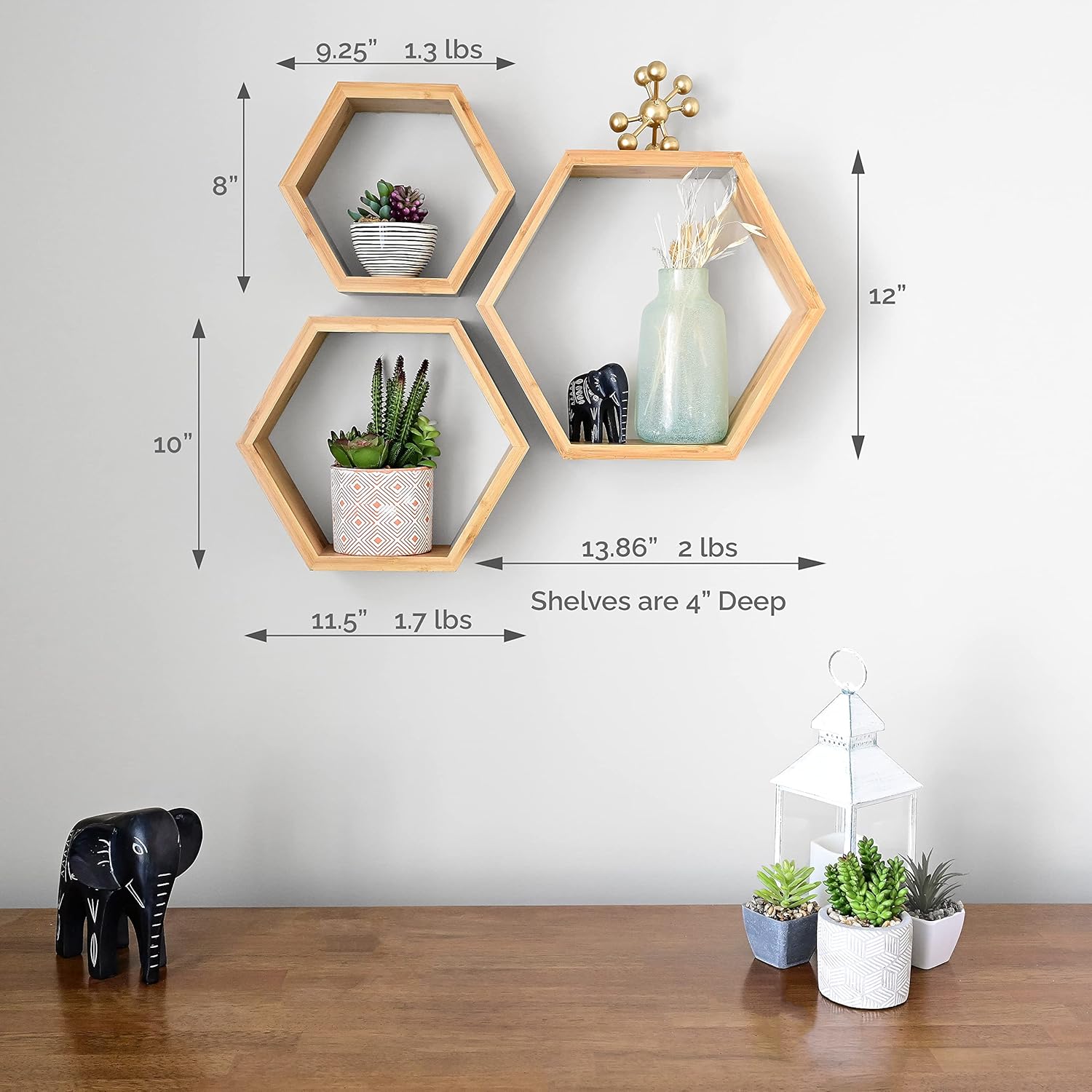 Bamboo Hexagon Floating Shelves Set Of 3
