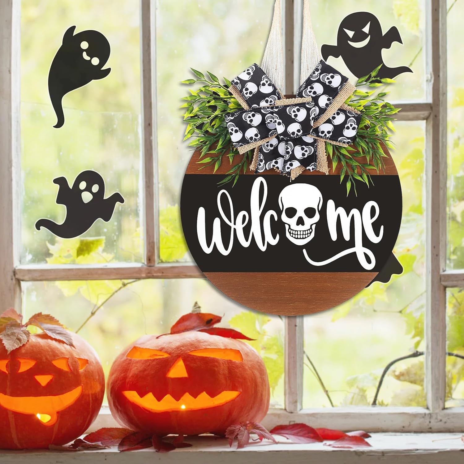 Wenmaqin Halloween Wreath Door Decor Sign