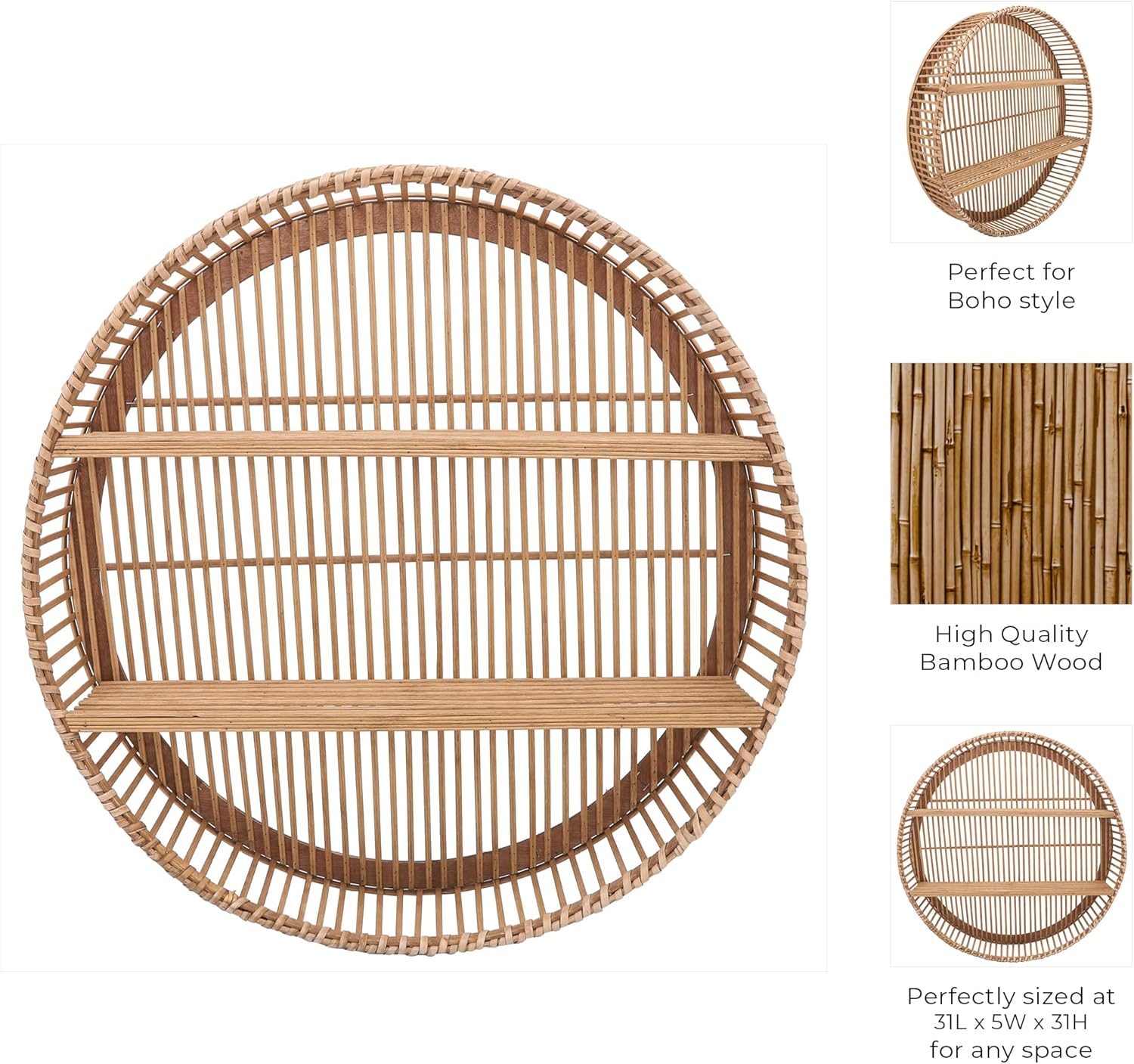 Sagebrook Home Bamboo Wall Shelf - 31 Boho Floating Shelf