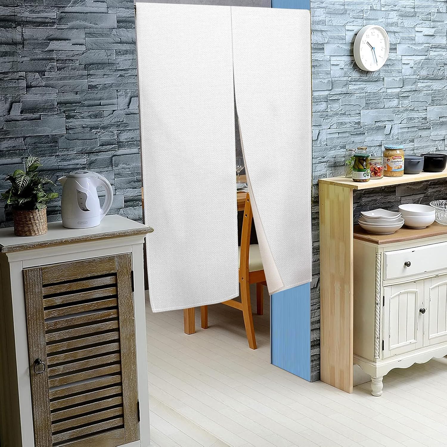 Leowefowa Pure White Japanese Noren Door Curtain
