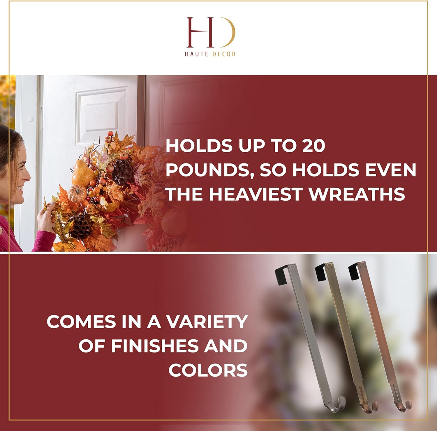 Haute Decor Adjustable Length Wreath Hanger - 20 Lb Capacity