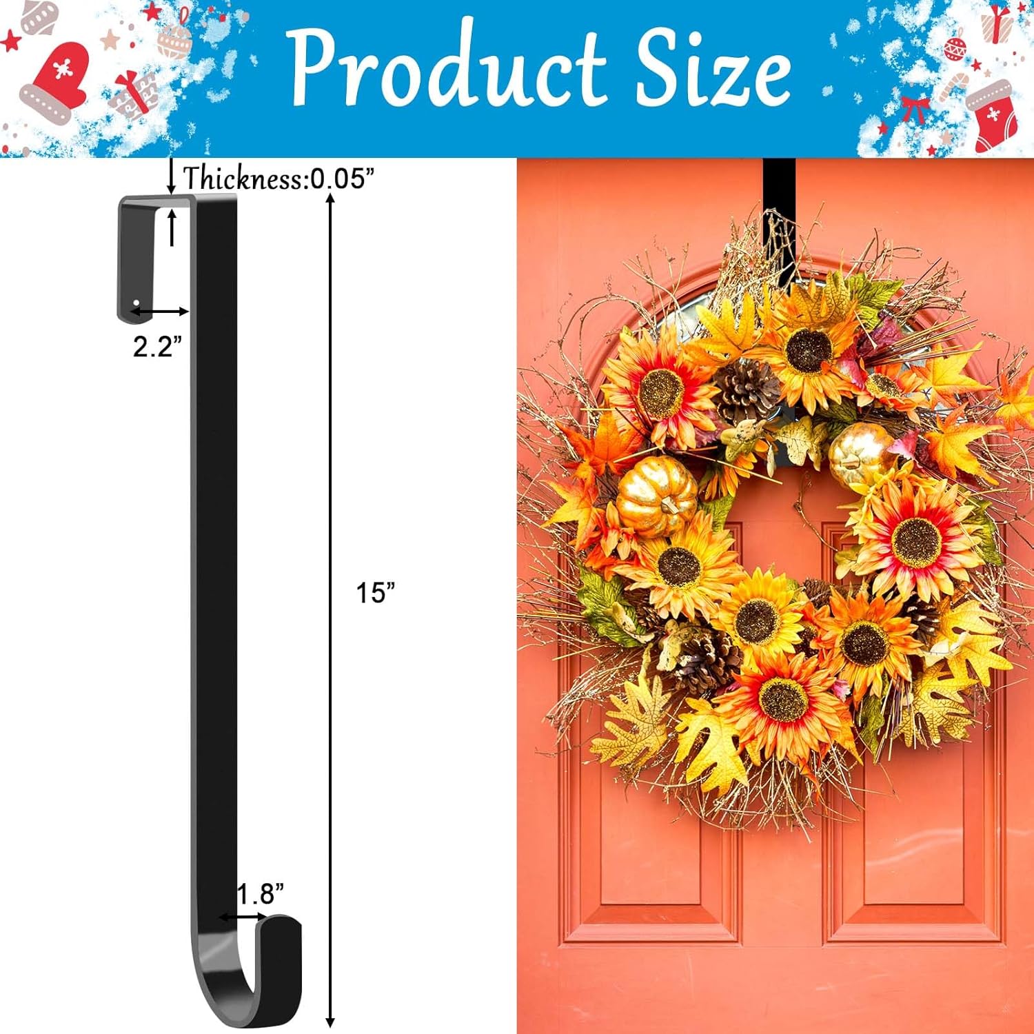 4 Pack 15 Inch Wreath Hangers for Front Door