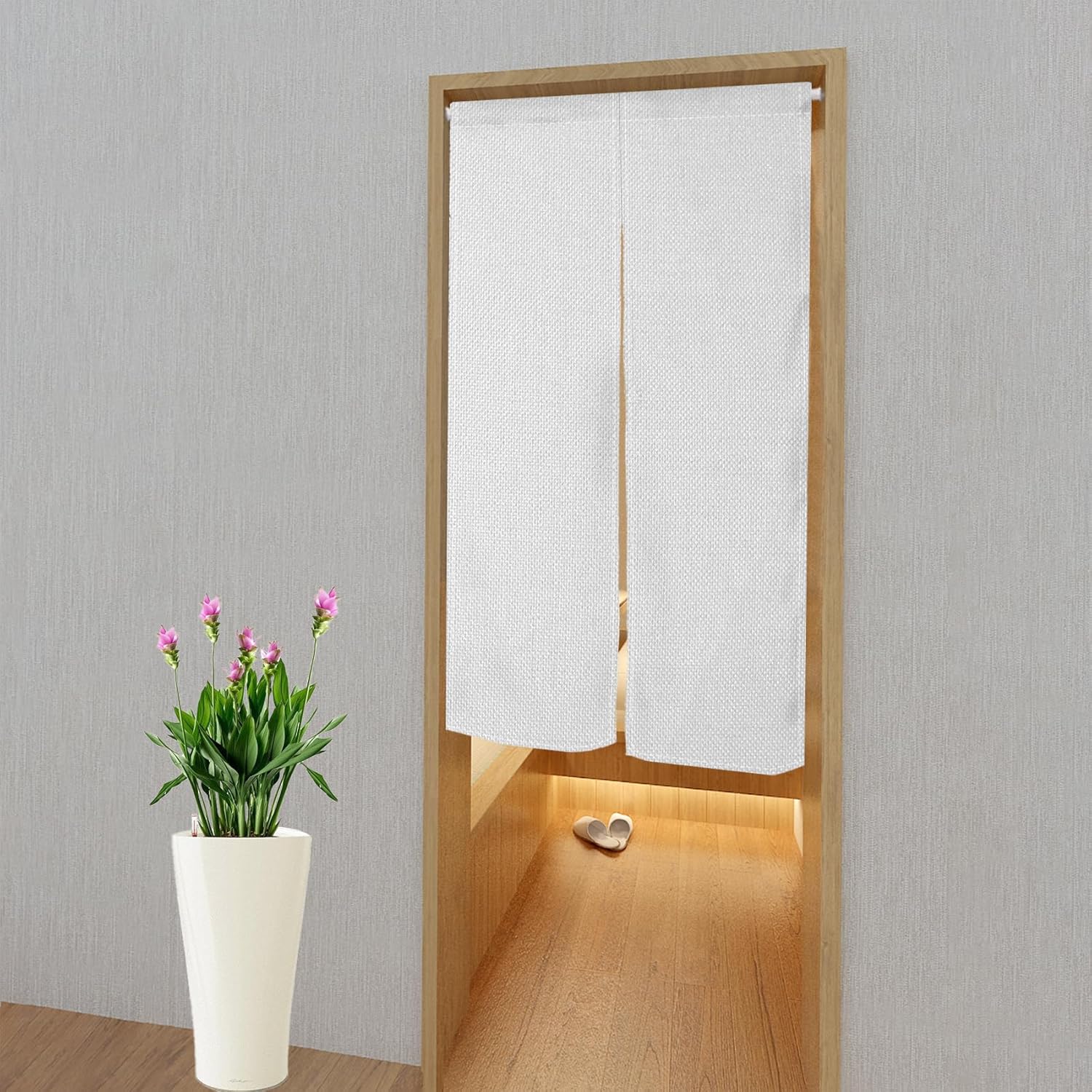 Leowefowa Pure White Japanese Noren Door Curtain