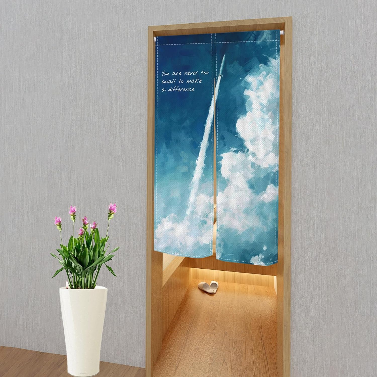 Leowefowa Japanese Noren Door Curtain Blue Sky White Cloud