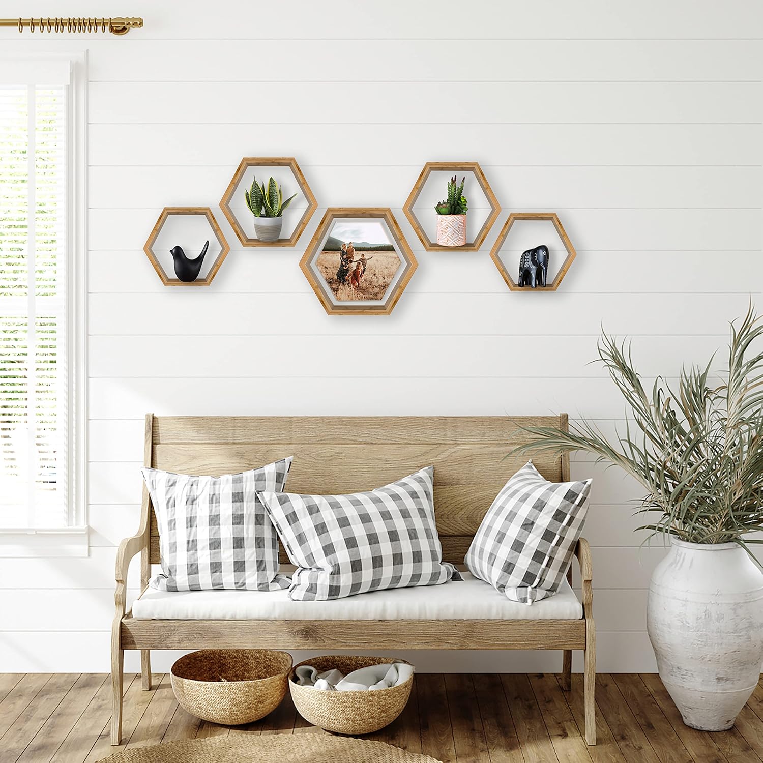 Bamboo Hexagon Floating Shelves Set Of 3