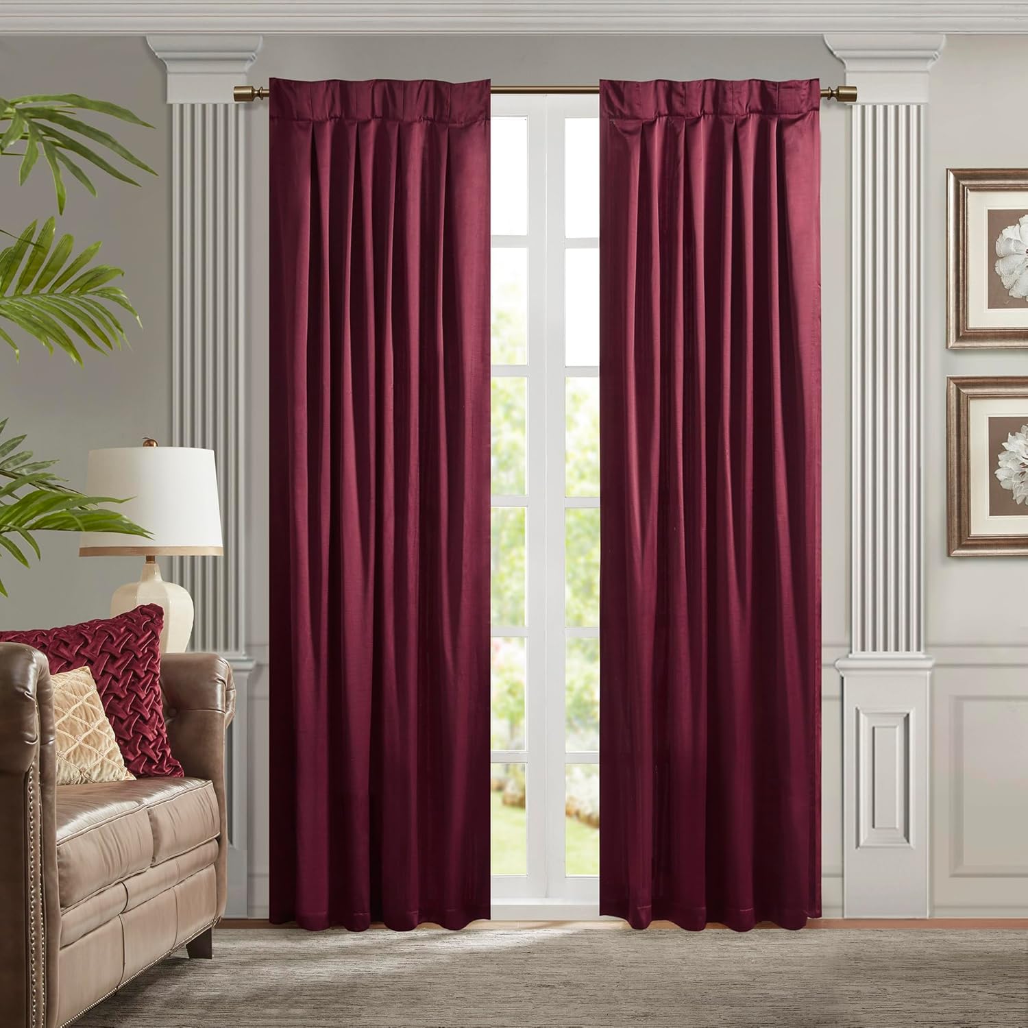 Elegant Burgundy Pleat Curtain Panel with Tieback