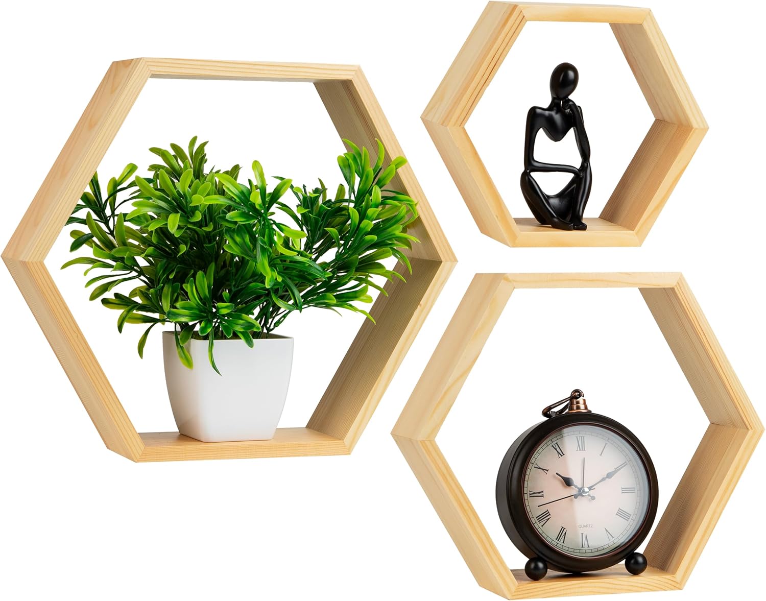 Mind Reader Hexagon Floating Shelves Set of 3 Brown