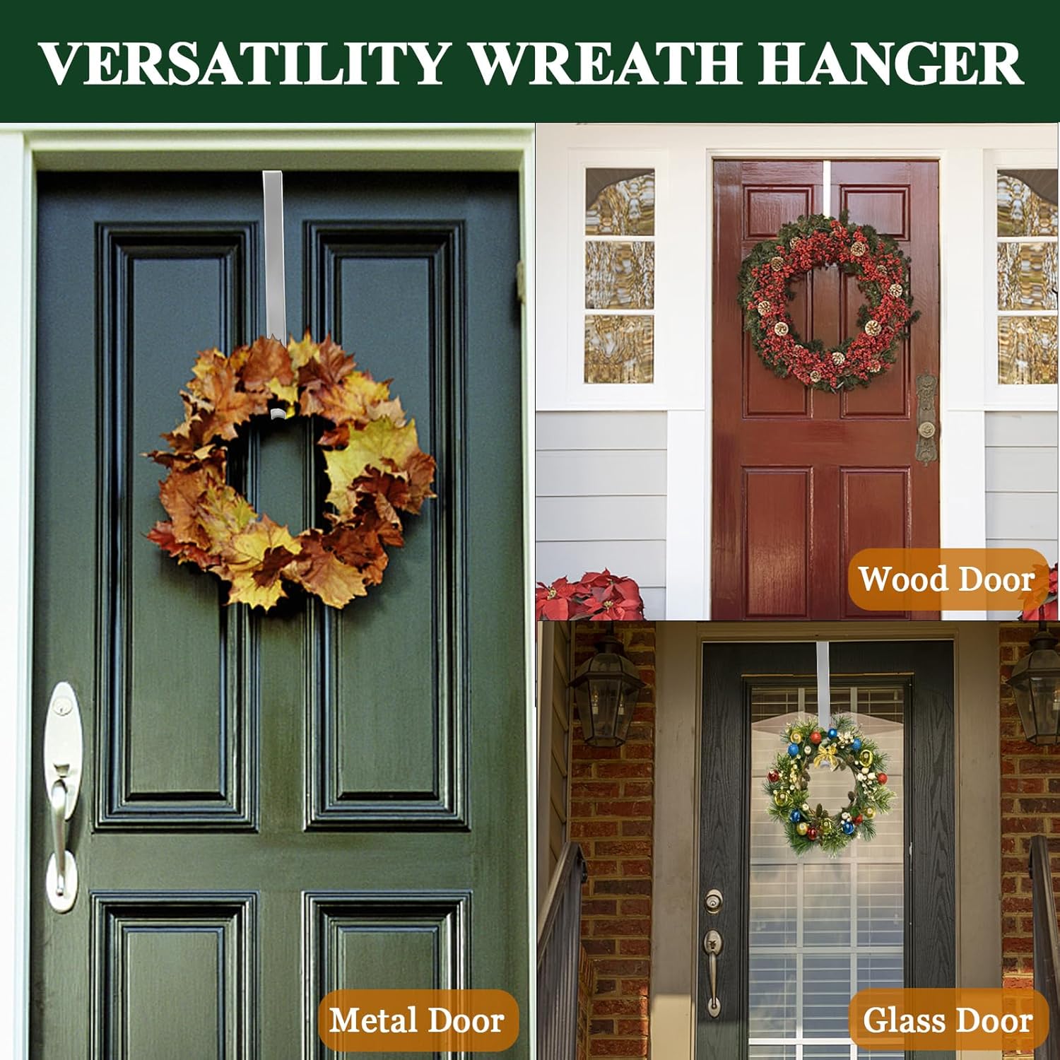 ZMCINER Adjustable Wreath Hanger for Front Door Silver