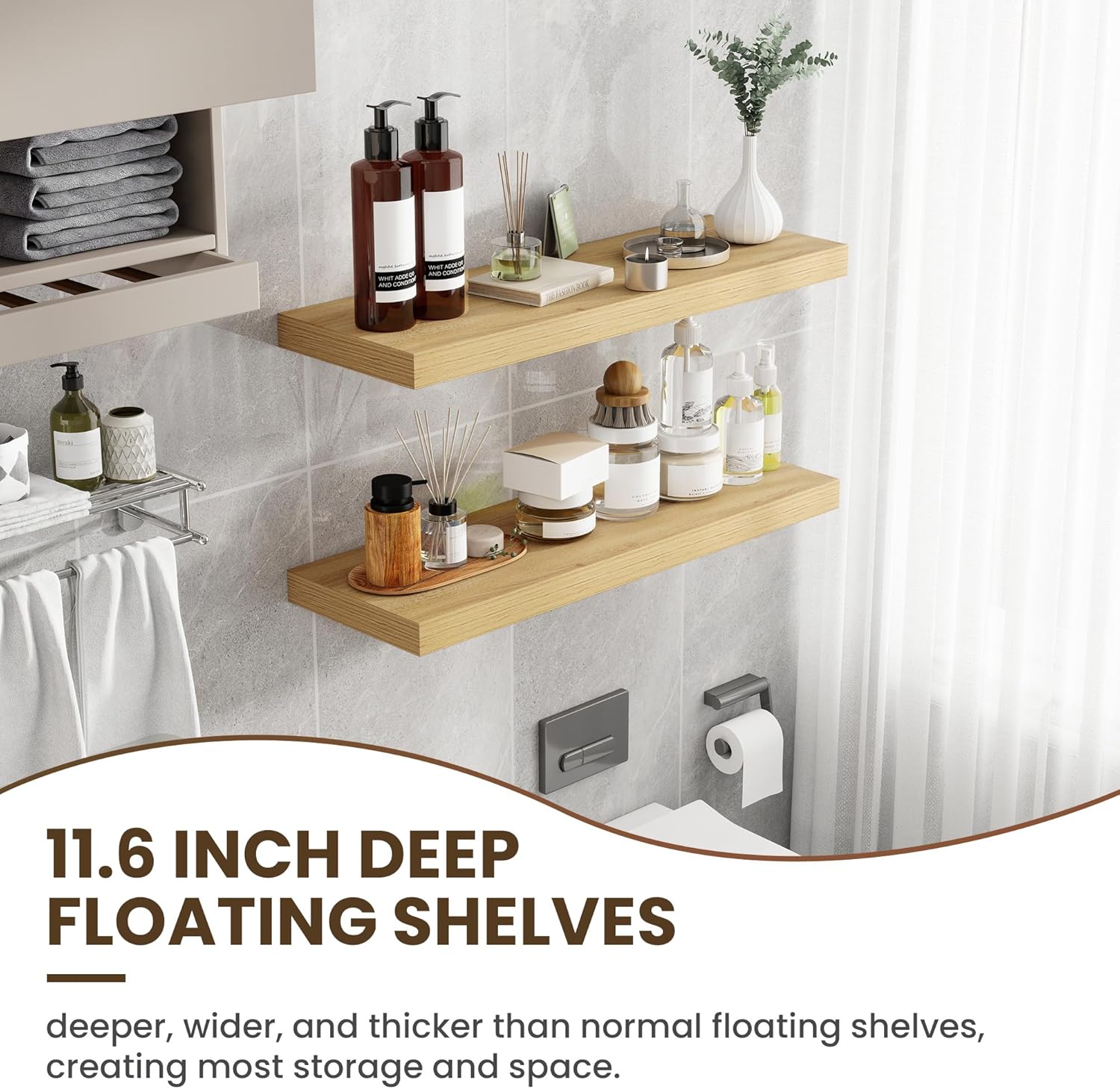 36 Inch Deep Floating Shelves 2 Pack Natural Finish