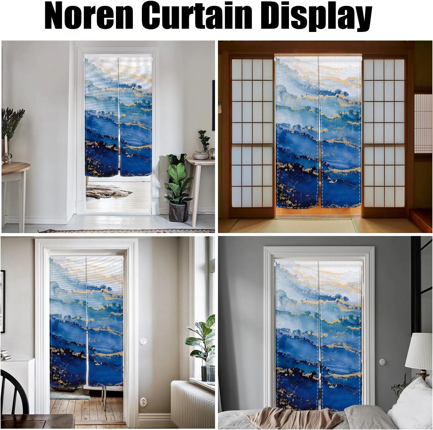Japanese Doorway Curtain 335 x 59 Wave Gold Trim