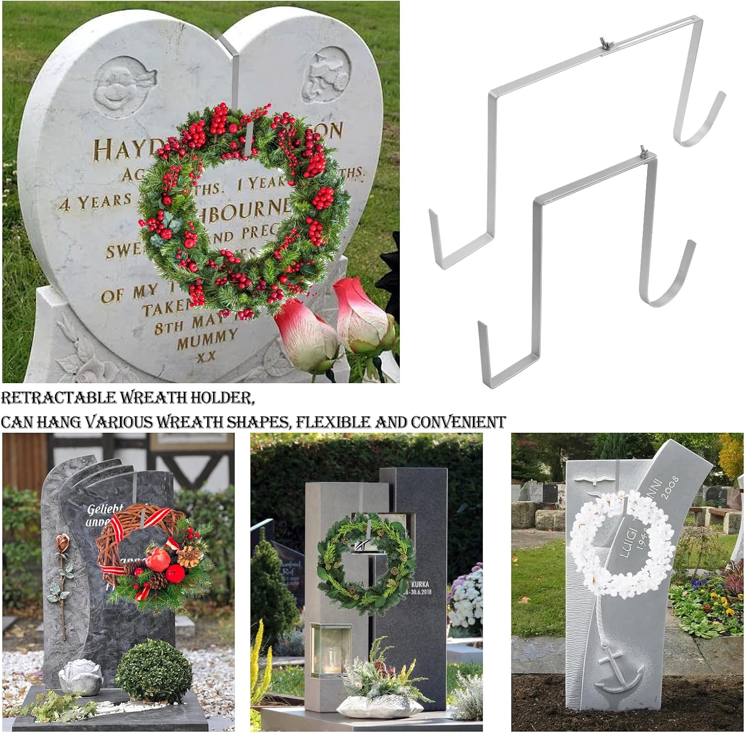 4PCS Heavy Duty Metal Wreath Hanger for Gravestone