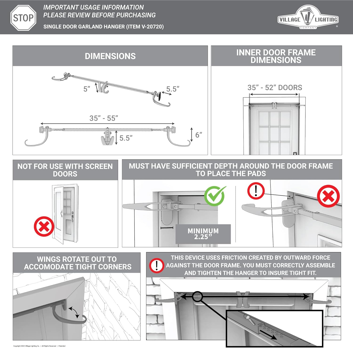 Front Door Garland Hanger - Adjustable for Different Door Widths