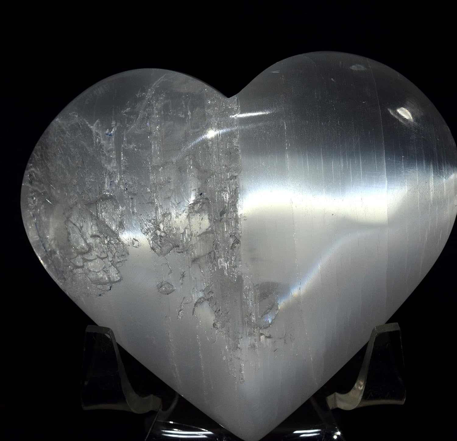 29 Inch Selenite Puffy Heart With Acrylic Stand