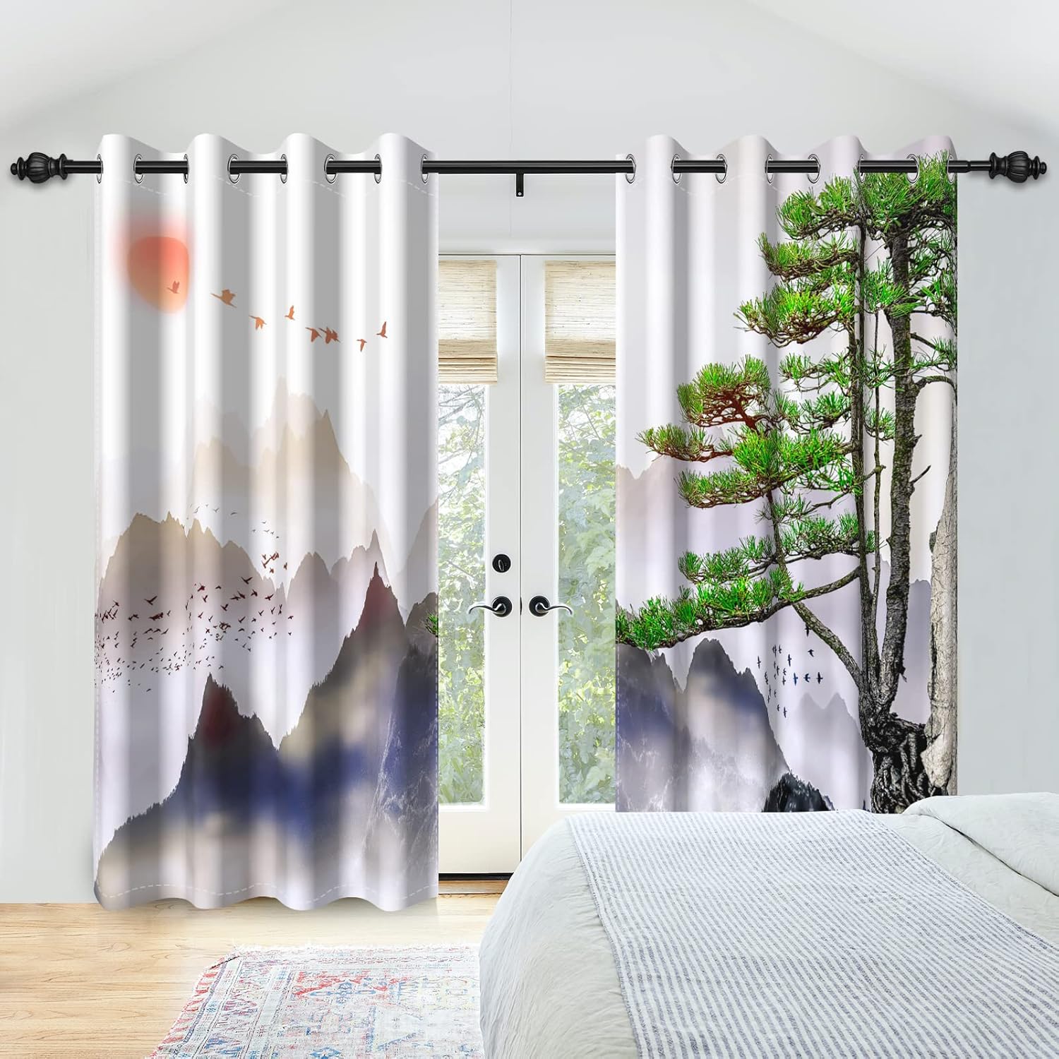Misty Mountains Curtains Pine Trees Landscape Window Treatment Set 42x84 Inch