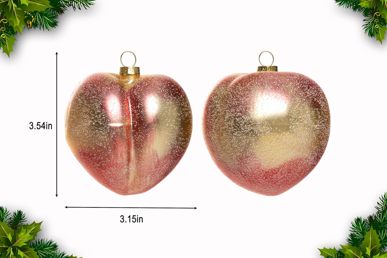 2pcs Blown Glass Peach Christmas Ornaments