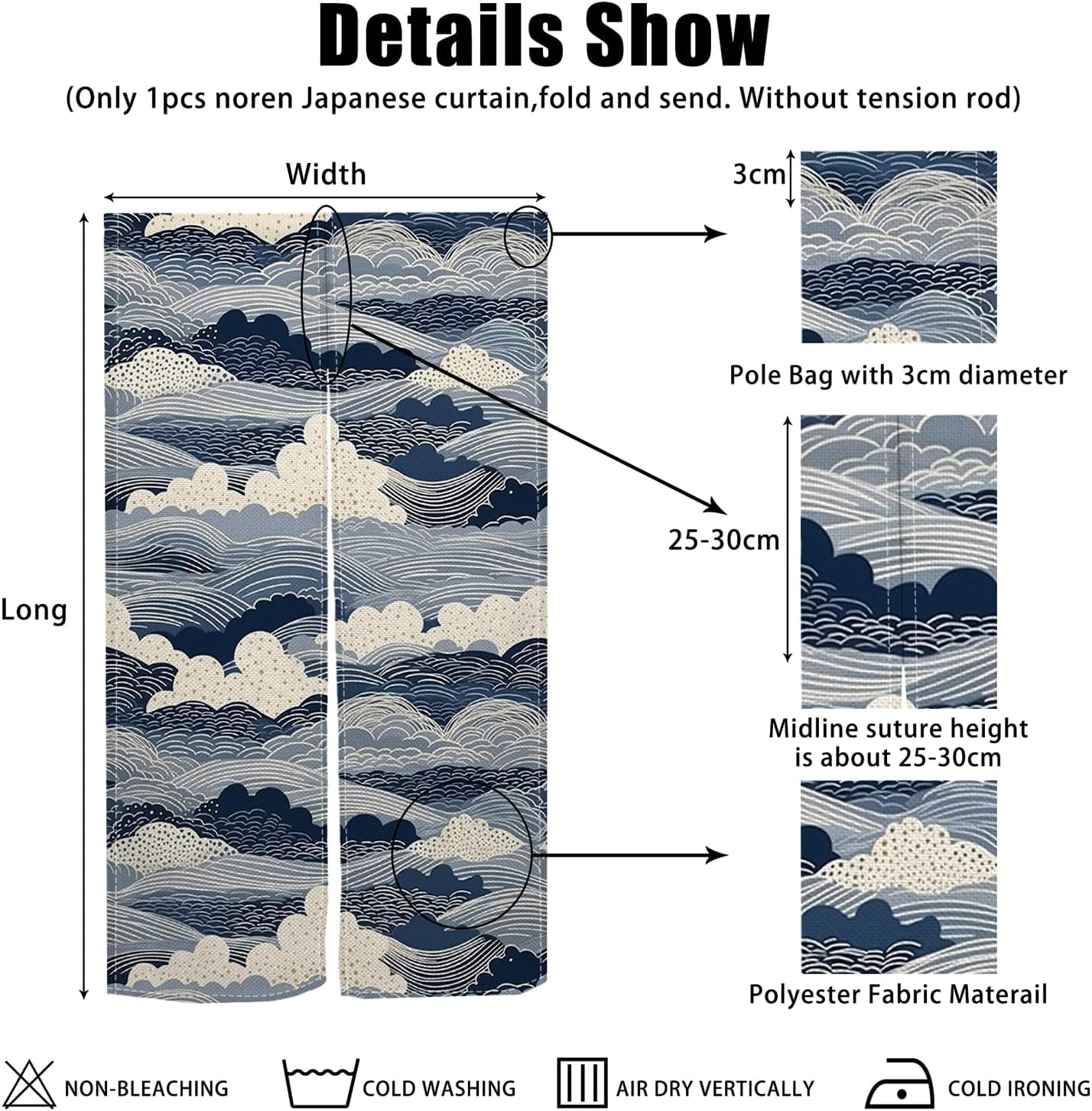 Japanese Noren Door Curtain Wave Pattern Decor 34x60