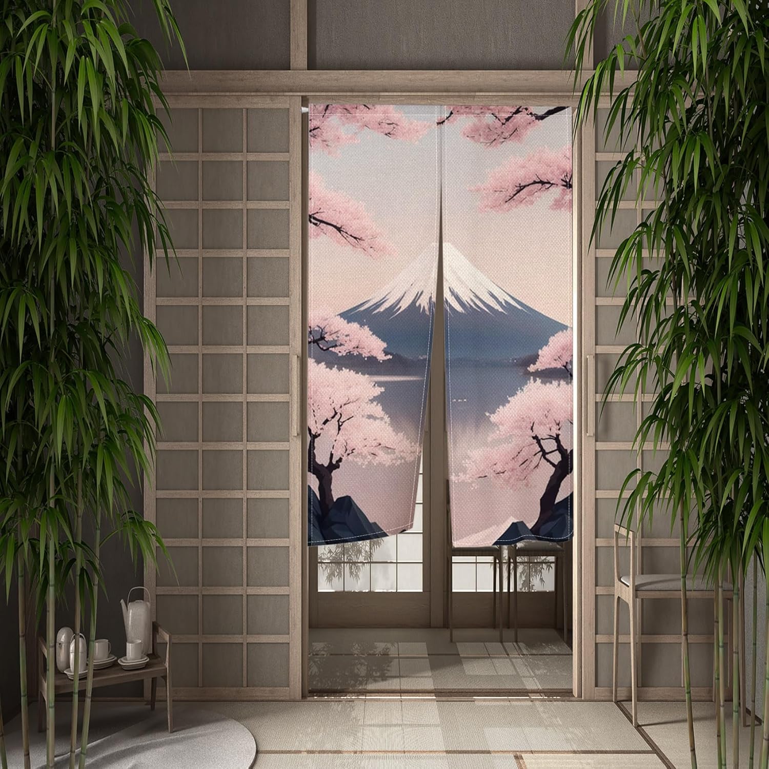 Leowefowa Japanese Noren Curtain Pink Cherry Blossom Panel 34x60