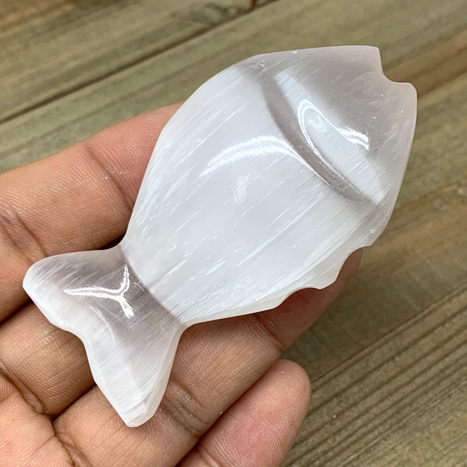 White Selenite Fish Crystal Handcrafted Morocco