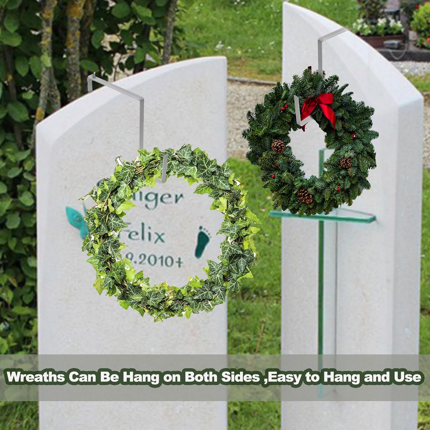 4PCS Heavy Duty Metal Wreath Hanger for Gravestone