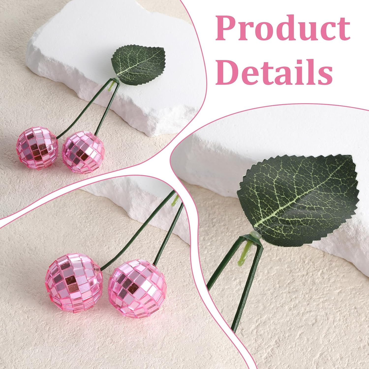 2Pcs Small Cherry Disco Ball Decor Pink