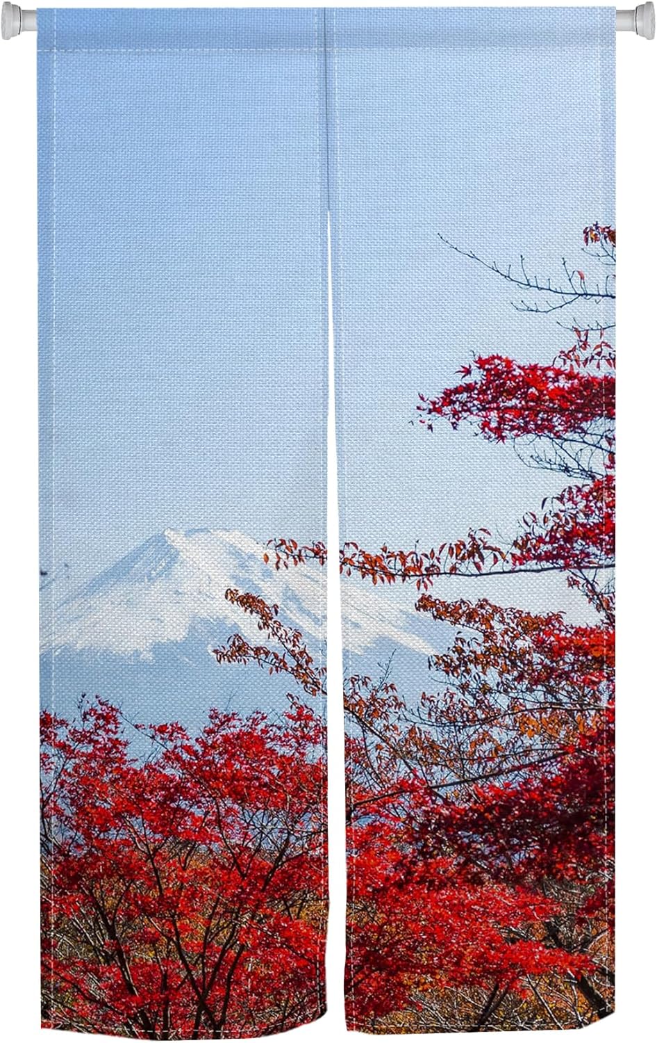 Japanese Style Door Curtain Red Maple Leaf Print 34x60 Inches