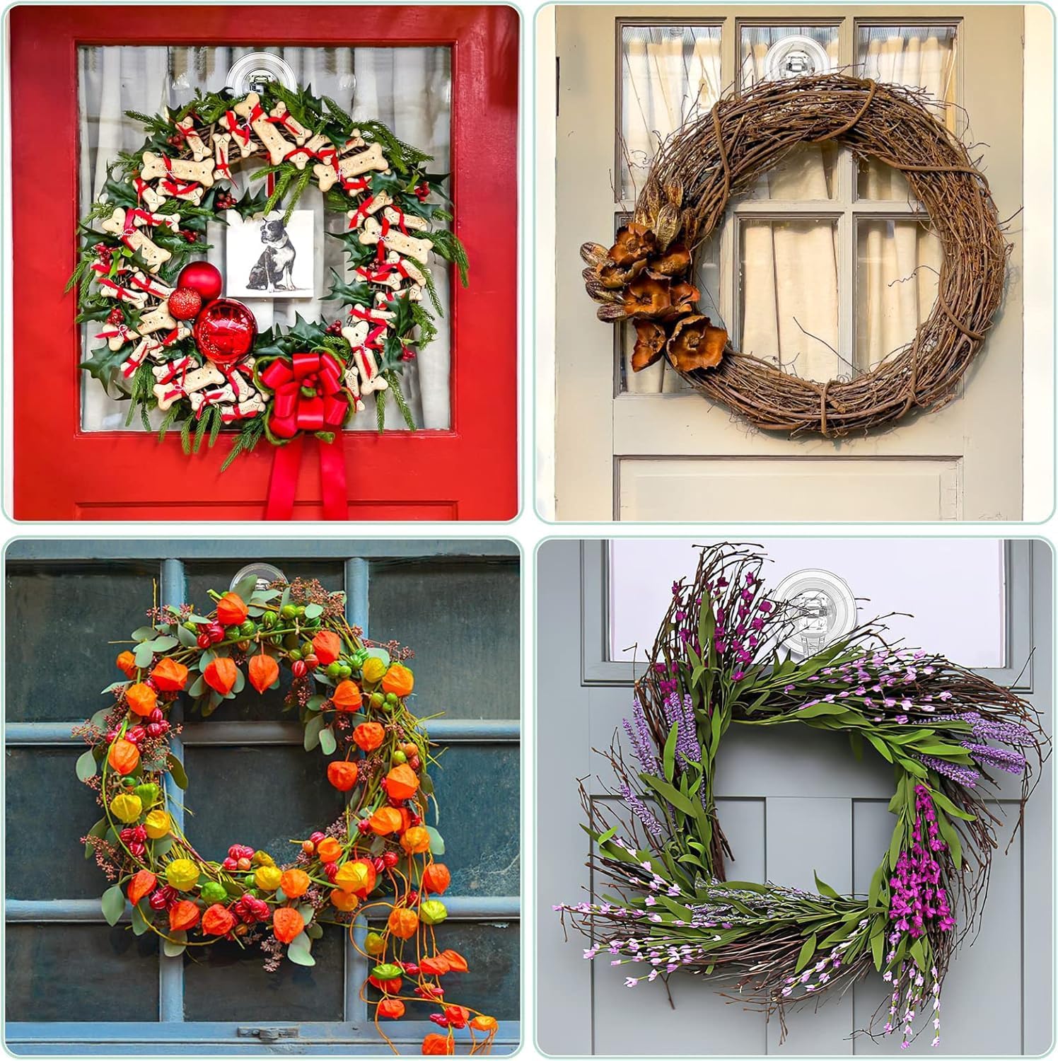3 Pack Heavy Duty Clear Suction Wreath Hanger Hooks
