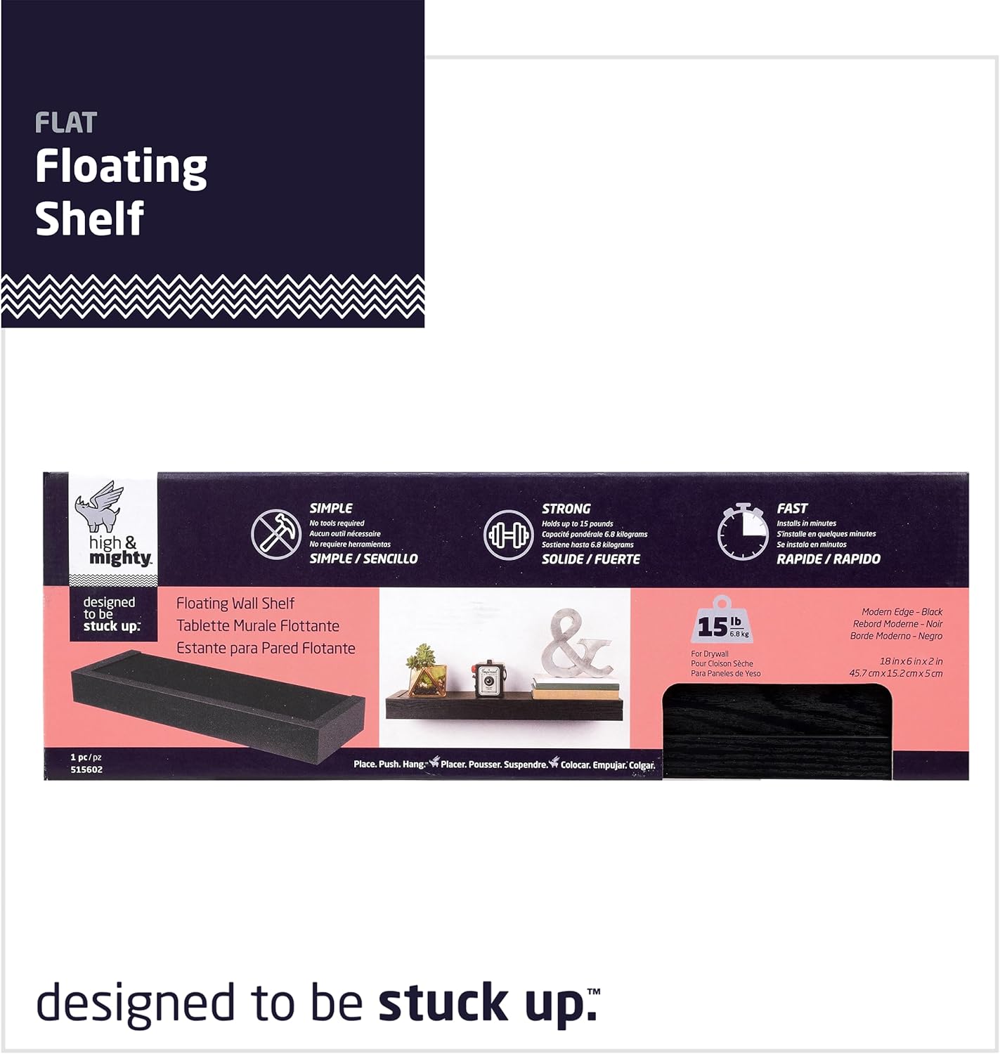 HIGH MIGHTY 18 Inch Floating Shelf 15 Lbs Black