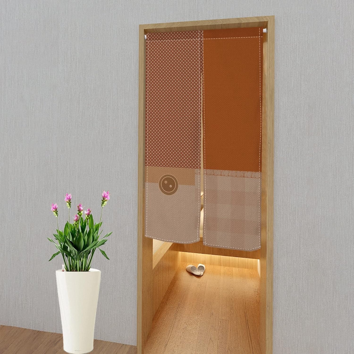 Leowefowa Japanese Style Door Curtain with Dots and Plaid Pattern
