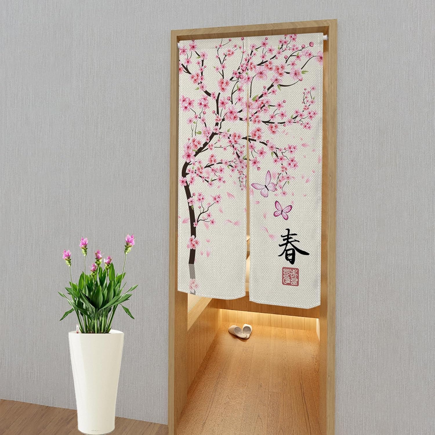 Leowefowa Cherry Blossom Noren Door Curtain