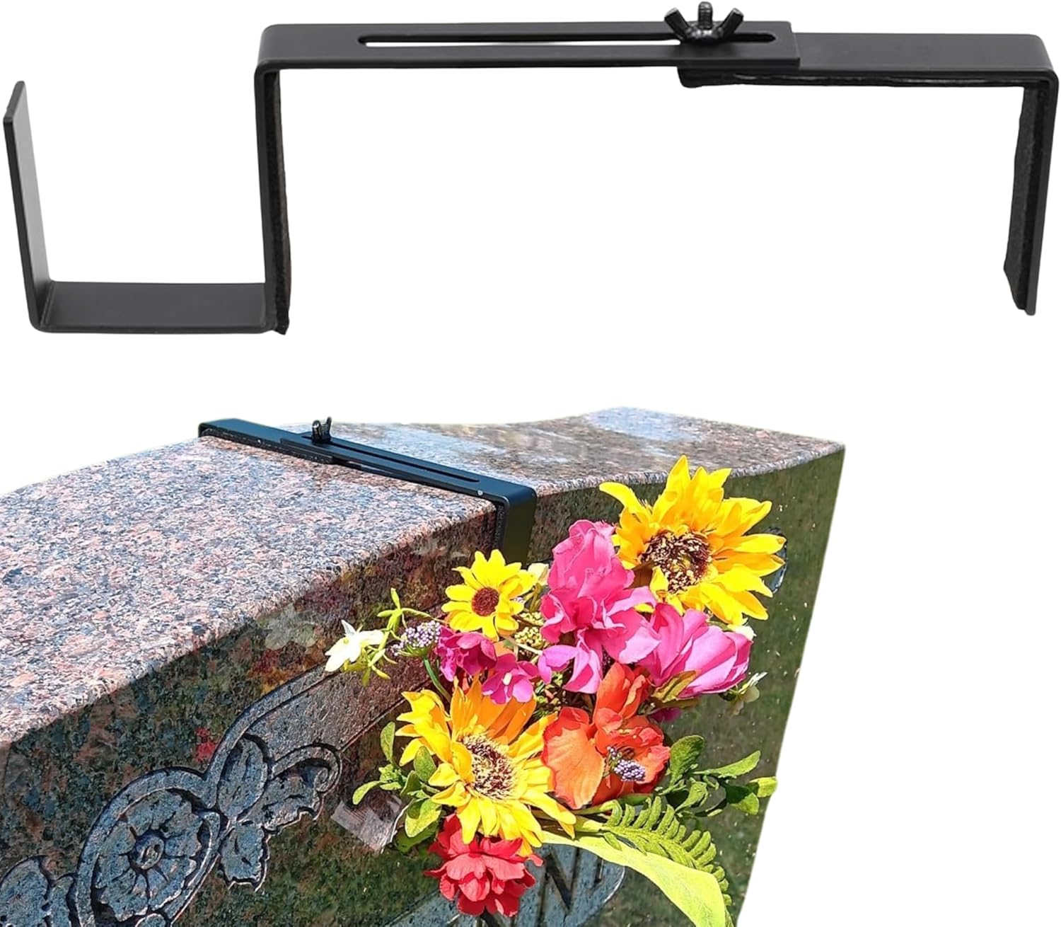 Carson Adjustable Headstone Wreath Holder - Black Metal